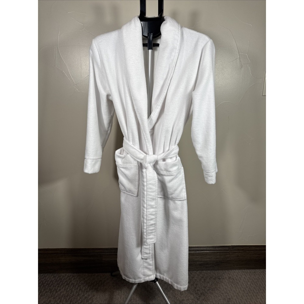 White Cotton Poly Robe With Pockets‎ - Size Small-  Noire Jasmine Rose